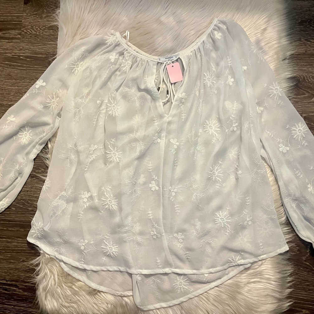 Mango White Floral Blouse